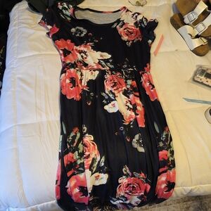 Floral Black and Pink Women's Dress